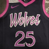 NBA Men Minnesota Timberwolves Black and Purple #25 ROSE Jersey High Quality Name and Number Print