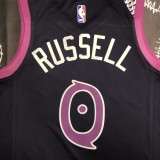 NBA Men Minnesota Timberwolves Black and Purple #0 RUSSELL Jersey High Quality Name and Number Print