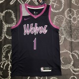 NBA Men Minnesota Timberwolves Black and Purple #1 EDWARDS Jersey High Quality Name and Number Print