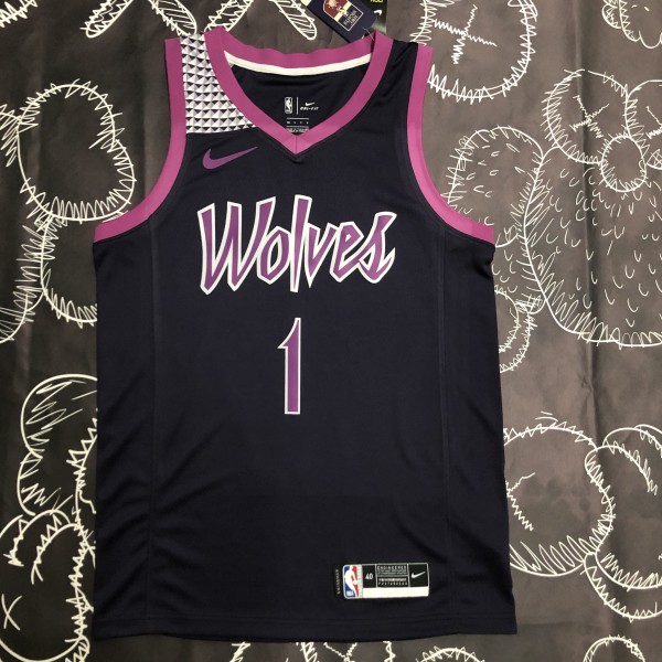 NBA Men Minnesota Timberwolves Black and Purple #1 EDWARDS Jersey High Quality Name and Number Print