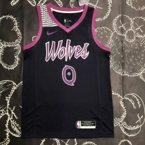 NBA Men Minnesota Timberwolves Black and Purple #0 RUSSELL Jersey High Quality Name and Number Print