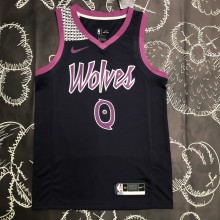 NBA Men Minnesota Timberwolves Black and Purple #0 RUSSELL Jersey High Quality Name and Number Print