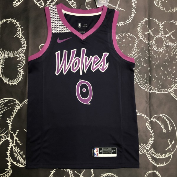 NBA Men Minnesota Timberwolves Black and Purple #0 RUSSELL Jersey High Quality Name and Number Print