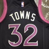 NBA Men Minnesota Timberwolves Black and Purple #32 TOWNS Jersey High Quality Name and Number Print
