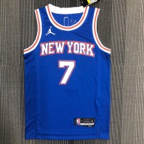 NBA Men 75th Anniversary New York Knicks Blue with Jordan Logo #7 ANTHONY Jersey High Quality Name and Number Print