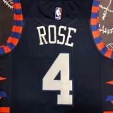 NBA Men New York Knicks Dark Blue #4 ROSE Jersey High Quality Name and Number Print