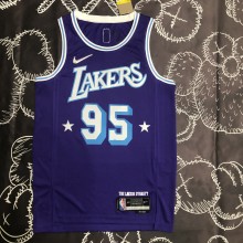 NBA Season 2022 75th Anniversary Los Angeles Lakers Purple Round Neck #95 TOSCANO Jersey High Quality Name and Number Print