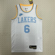 NBA Men Season 2023 Los Angeles Lakers White Retro Round Neck #6 JAMES Jersey High Quality Name and Number Print