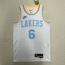 NBA Men Season 2023 Los Angeles Lakers White Retro Round Neck #6 JAMES Jersey High Quality Name and Number Print