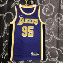 NBA Season 2022 75th Anniversary Los Angeles Lakers with Jordan Logo Purple Round Neck #95 TOSCANO Jersey High Quality Name and Number Print