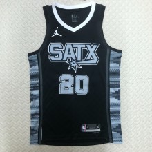 NBA Men Season 2023 San Antonio Spurs Black with Jordan Logo #20 GINOBILI Jersey High Quality Name and Number Print