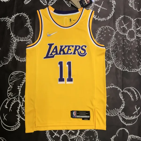 NBA 75th Anniversary Los Angeles Lakers Yellow Round Neck #11 IRVING Jersey High Quality Name and Number Print