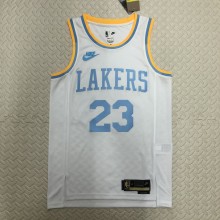 NBA Men Season 2023 Los Angeles Lakers White Retro Round Neck #23 JAMES Jersey High Quality Name and Number Print