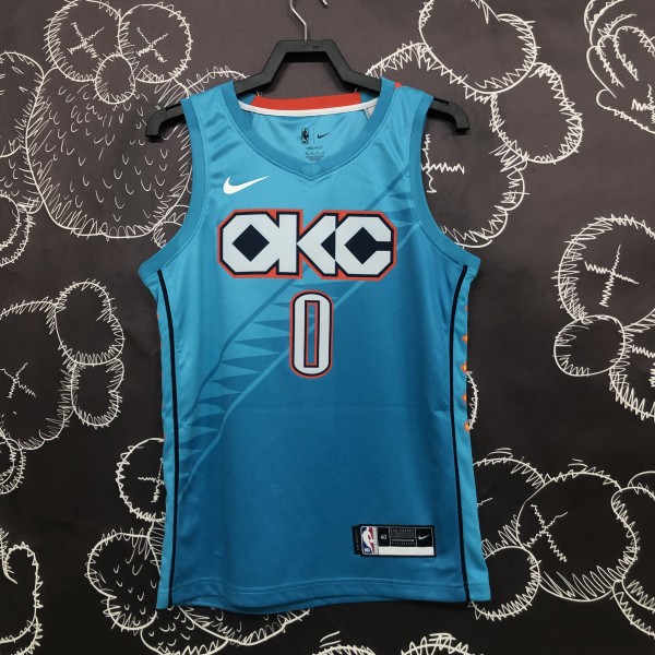 NBA Men Oklahoma City Thunder City Version Blue #0 WESTBROOK Jersey High Quality Name and Number Print