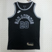 NBA Men Season 2023 San Antonio Spurs Black Retro #20 GINOBILI Jersey High Quality Name and Number Print