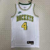 NBA Men Season 2023 Houston Rockets White Retro #4 GREEN Jersey High Quality Name and Number Print