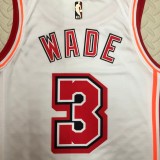 NBA Men Season 2023 Miami Heat White Retro #3 WADE Jersey High Quality Name and Number Print