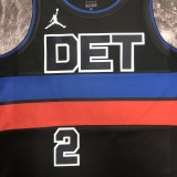 NBA Season 2023 Detroit Pistons Black with Jordan Logo #2 CUNNINGHAM Jersey High Quality Name and Number Print