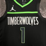 NBA Men Season 2023 Minnesota Timberwolves Black with Jordan Logo #1 EDWARDS Jersey High Quality Name and Number Print
