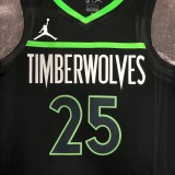 NBA Men Season 2023 Minnesota Timberwolves Black with Jordan Logo #25 ROSE Jersey High Quality Name and Number Print
