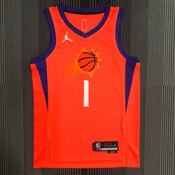 NBA Men Phoenix Suns Orange with Jordan Logo #1 BOOKER Jersey High Quality Name and Number Print