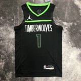 NBA Men Season 2023 Minnesota Timberwolves Black with Jordan Logo #1 EDWARDS Jersey High Quality Name and Number Print