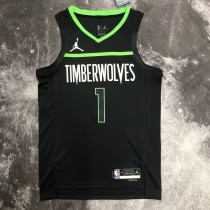 NBA Men Season 2023 Minnesota Timberwolves Black with Jordan Logo #1 EDWARDS Jersey High Quality Name and Number Print