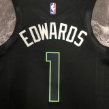 NBA Men Season 2023 Minnesota Timberwolves Black with Jordan Logo #1 EDWARDS Jersey High Quality Name and Number Print