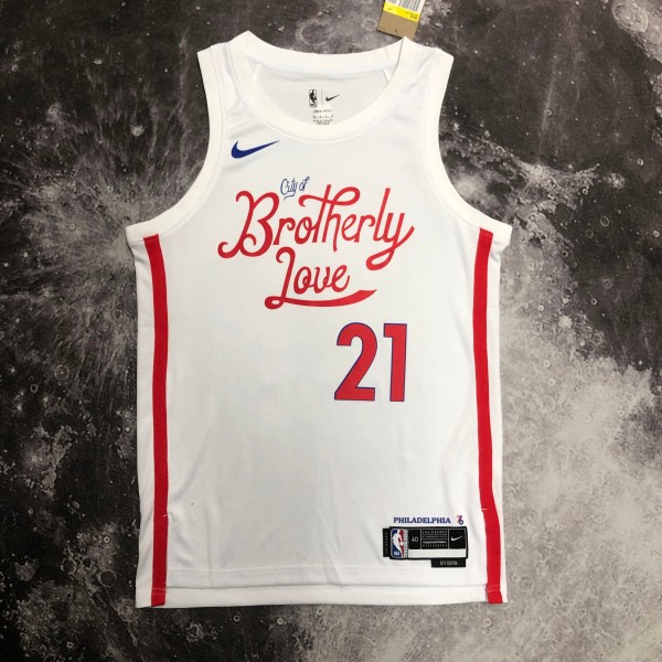 NBA Men Season 2023 Philadelphia 76ers White #21 EMBIID Jersey High Quality Name and Number Print