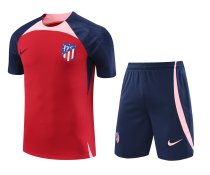 23/24 At Madrid  Red Training Set--Short sleeve and Short Pant Training Tracksuit