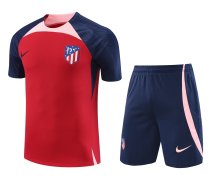 23/24 At Madrid  Red Training Set--Short sleeve and Short Pant Training Tracksuit