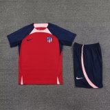 23/24 At Madrid  Red Training Set--Short sleeve and Short Pant Training Tracksuit