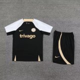 23/24 Chelsea Black Training Set--Short sleeve and Short Pant Training Tracksuit