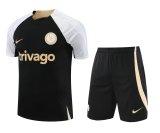 23/24 Chelsea Black Training Set--Short sleeve and Short Pant Training Tracksuit