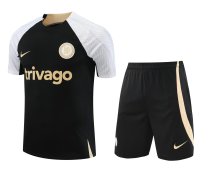 23/24 Chelsea Black Training Set--Short sleeve and Short Pant Training Tracksuit