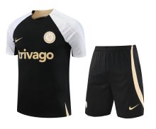 23/24 Chelsea Black Training Set--Short sleeve and Short Pant Training Tracksuit