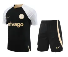 23/24 Chelsea Black Training Set--Short sleeve and Short Pant Training Tracksuit