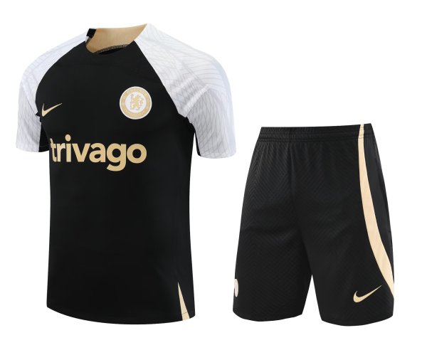 23/24 Chelsea Black Training Set--Short sleeve and Short Pant Training Tracksuit