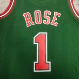 NBA Men Season 08-09 Retro Chicago Bulls Green #1 ROSE with Red Letter Jersey High Quality Name and Number Print