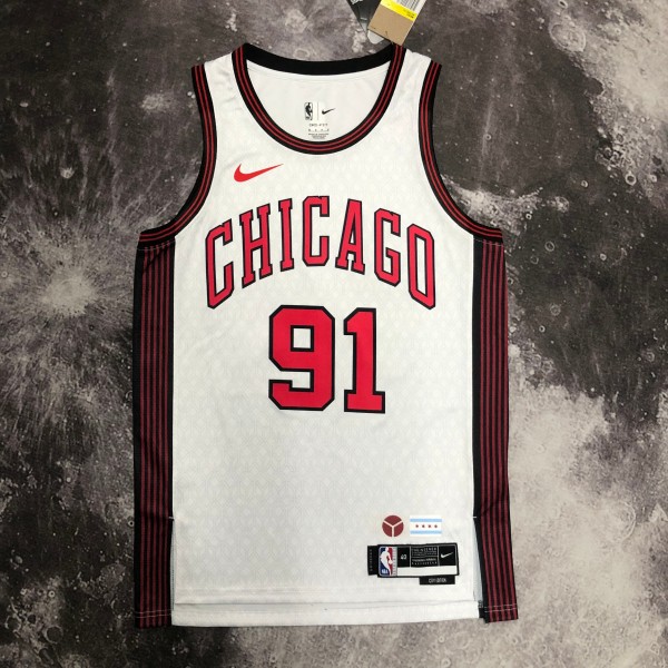 NBA Men 2023 Chicago Bulls City Version White #91 RODMAN Jersey High Quality Name and Number Print