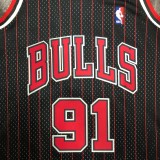 NBA Men Season 1996 Retro Chicago Bulls Black Stripe #91 RODMAN Jersey High Quality Name and Number Print