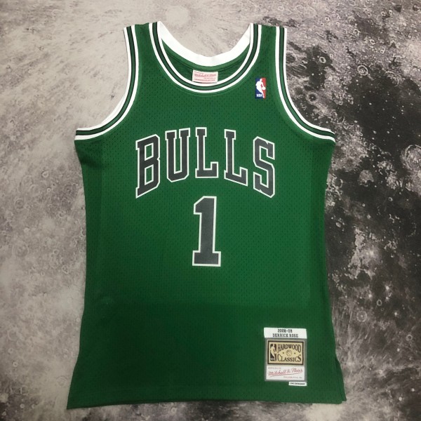 NBA Men Season 08-09 Retro Chicago Bulls Green #1 ROSE with Black Letter Jersey High Quality Name and Number Print