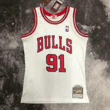 NBA Men Season 1998 Retro Chicago Bulls White #91 RODMAN Jersey High Quality Name and Number Print