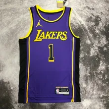 NBA Men Season 2023 Los Angeles Lakers Purple with Jordan Logo #1 RUSSELL Jersey High Quality Name and Number Print
