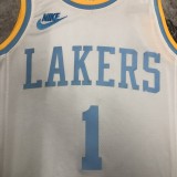 NBA Men Season 2023 Los Angeles Lakers White Retro Round Neck #1 RUSSELL Jersey High Quality Name and Number Print