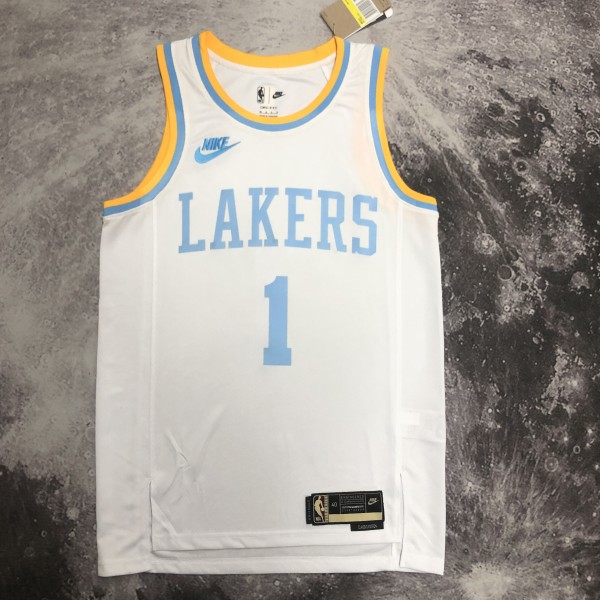 NBA Men Season 2023 Los Angeles Lakers White Retro Round Neck #1 RUSSELL Jersey High Quality Name and Number Print