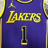 NBA Men Season 2023 Los Angeles Lakers Purple with Jordan Logo #1 RUSSELL Jersey High Quality Name and Number Print