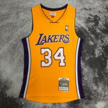 NBA Men Season 99-00 Los Angeles Lakers Yellow #34 O'NEAL Jersey High Quality Name and Number Print