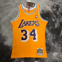 NBA Men Season 96-97 Los Angeles Lakers Yellow #34 O'NEAL Jersey High Quality Name and Number Print