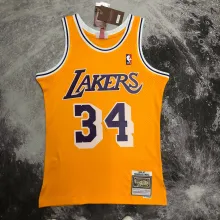 NBA Men Season 96-97 Los Angeles Lakers Yellow #34 O'NEAL Jersey High Quality Name and Number Print